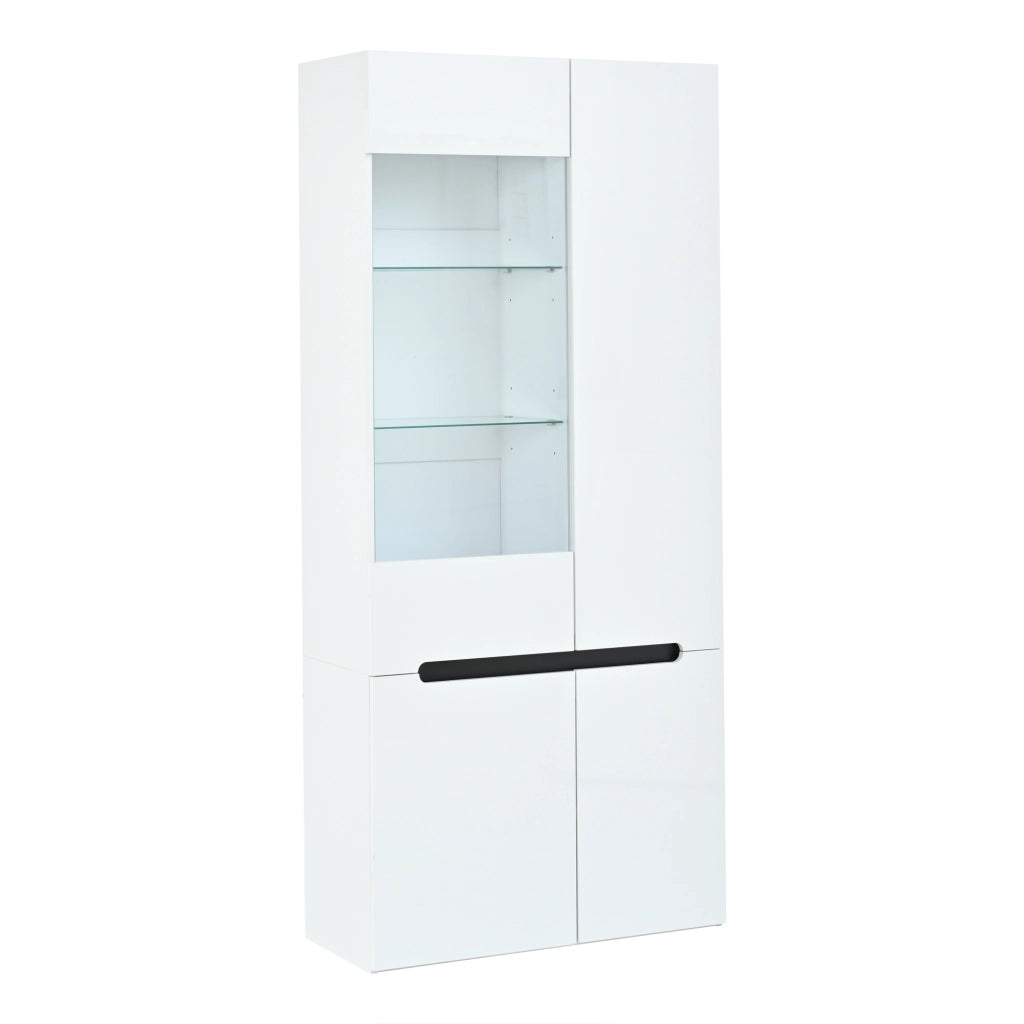 Vetrina verticale con LED Bluetooth; 4 ante; 80 x 35 x 180 cm; MDF bianco