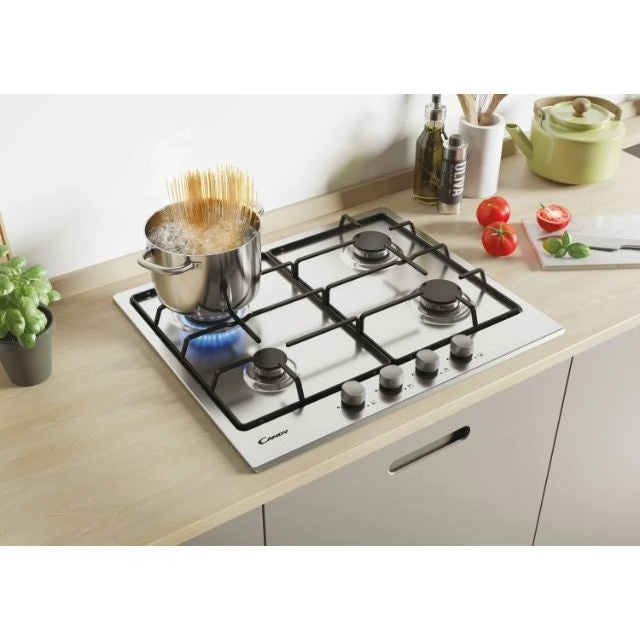 Candy chw6brx piano cottura idea comandi frontali a gas, 4 zone, acciaio inox, l x p (mm): 595x510