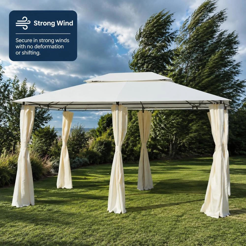 Garden Pavilion With Curtains, 4x3 M, White