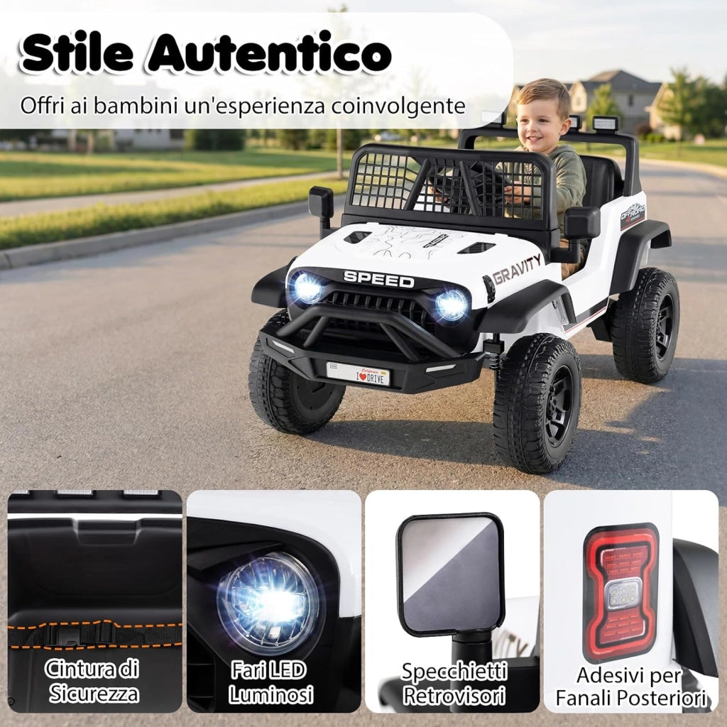 24V Macchina Eletrrica per Bambini, Auto Elettrica con Telecomando Genitori, Musica, Clacson, Fari LED e Sospensioni a Molla, 1,6-4,1 km/h, 3 Anni+ (Bianco)