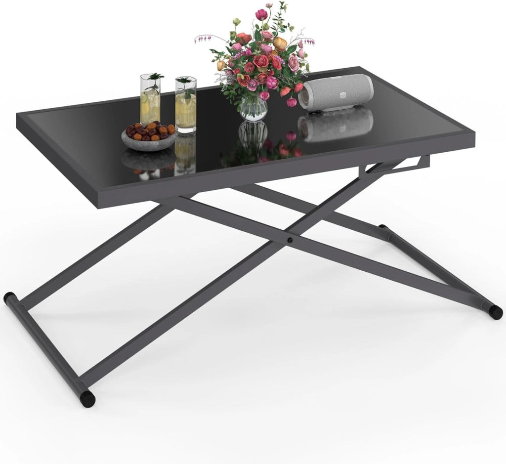 Tavolo da Giardino Rettangolare sollevabile Olie 100 cm in Metallo Grigio Antracite e Piano Grigio
