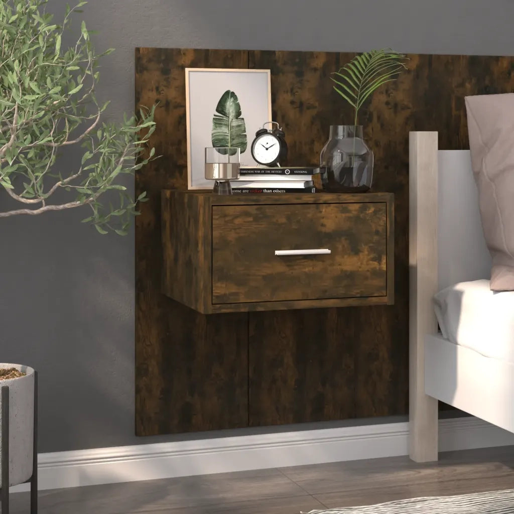 Comodino a Muro-Tavolino da notte sospeso Rovere Fumo 402715