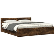Letto matrimoniale | Letto per adulti | Giroletto con Testiera Rovere Fumo 180x200 cm Legno Multistrato