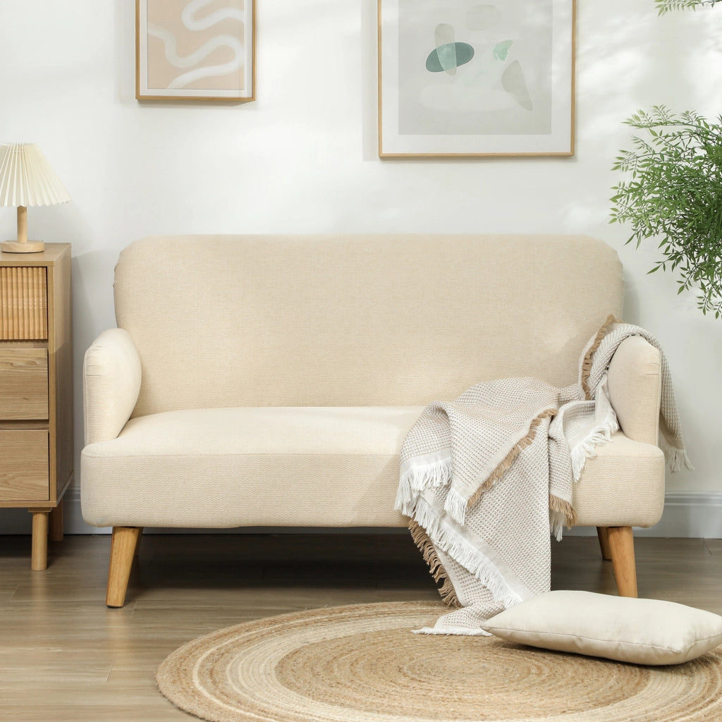 Divano 2 Posti Moderno Tessuto Velluto Imbottito ¨C zephmum ¨C 140x74x79cm Bianco Crema