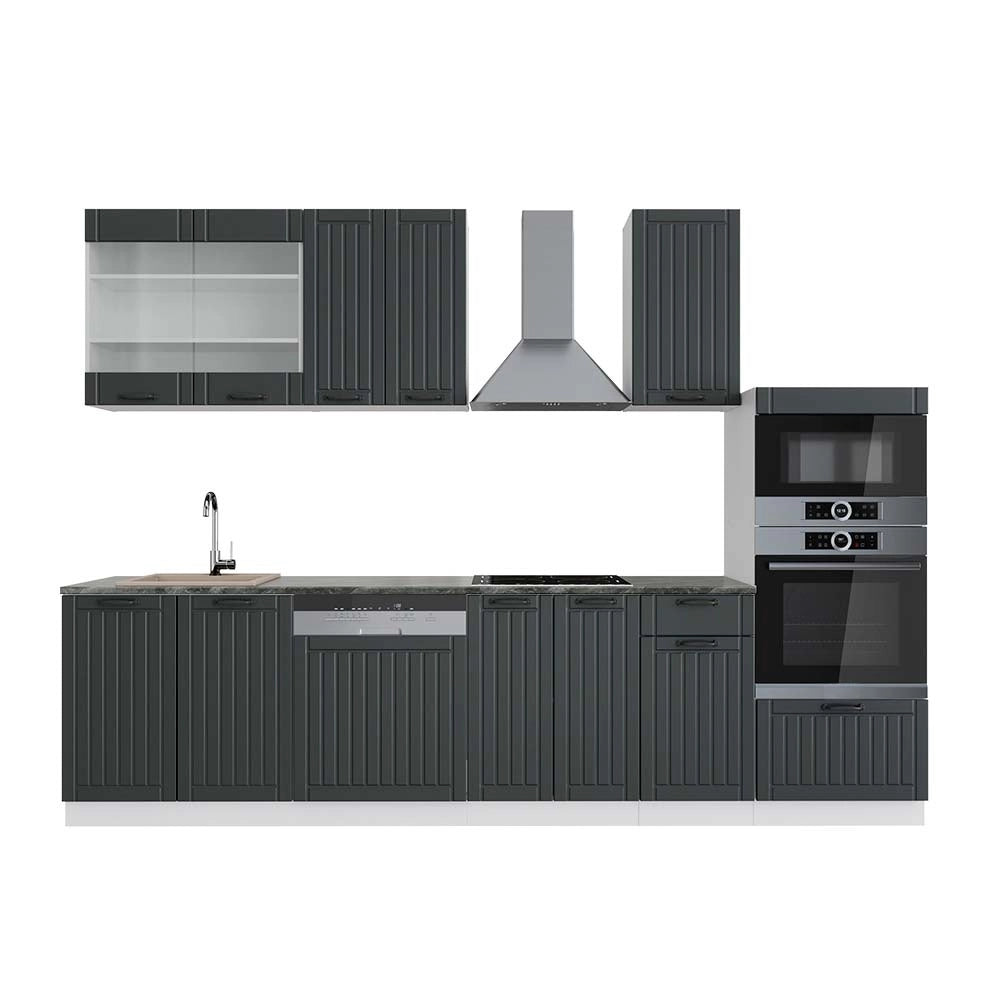 Cucina componibile Fame-Line Antracite rustico/Bianco 300 cm con armadio alto, PL Antracite Vicco