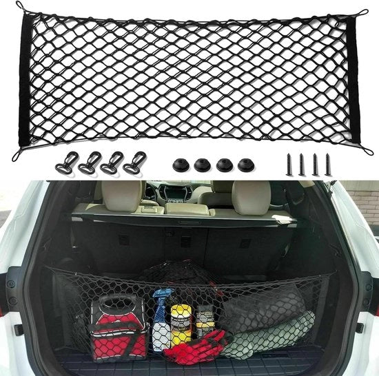 Retrattile per auto, rete per bagagliaio, universale, elastico, con ganci, rete per bagagliaio, stoccaggio, mesh, bagagliaio, stoccaggio per la maggior parte dei tipi di veicoli (100 x 49 cm)