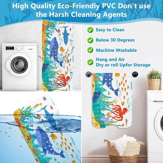 Mat per Bagno Antiscivolo per Bambini 100 x 40 cm con Disegno di Onda - 200 Ganci di Sostegno - Resina BPA Libera e Lavabile in Lavatrice