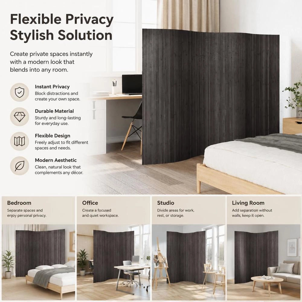 Bamboo Room Divider, Grey, 250x165 Cm