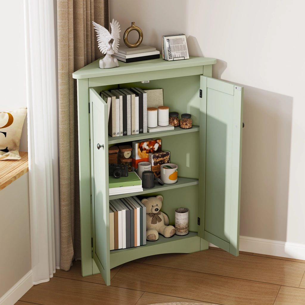 Mobile angolare con 2 ante e 3 vani; antiribaltamento - per bagno - in MDF - 61.5x80 cm - verde