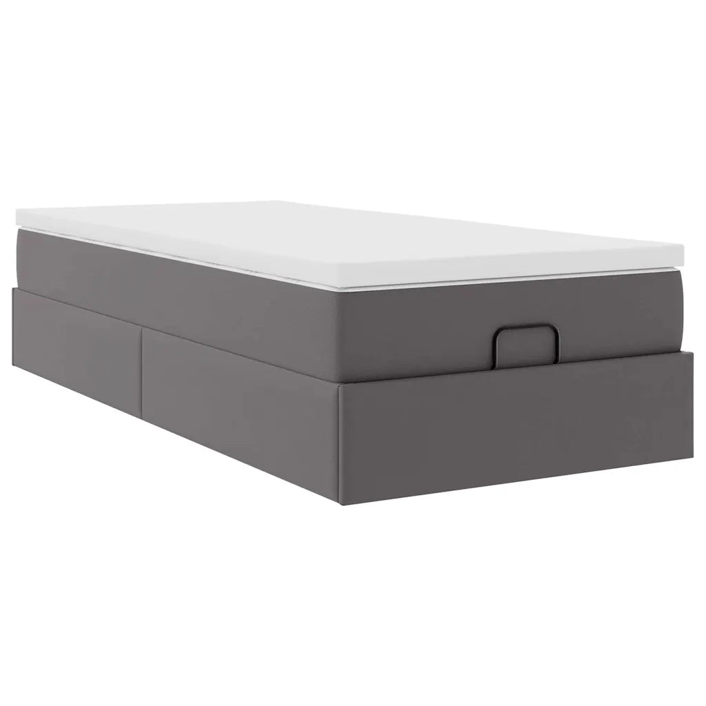 Struttura Letto Pouf con Materasso Grigio 90x190 cm Similpelle