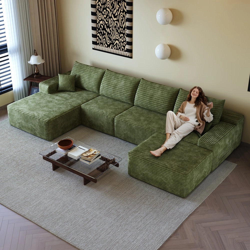 Divano angolare con Chaise Longue ¨C Minimal ¨C verde velluto 340cm