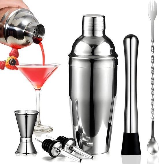 Set di Cocktail 6 pezzi - Cocktailshaker Professionale - Acciaio Inossidabile - Facile da Pulire - Set di Bar di Alta Qualità - 750 ml - Set di Cocktail