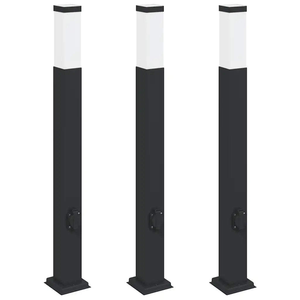 Lampioni a palo con presa elettrica 3 pz 80 cm Nero IP44 4006086
