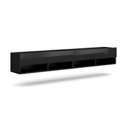 Mobile TV sospeso design CLUJ, 200 cm, 2 ante e 4 vani, colore nero e nero lucido.