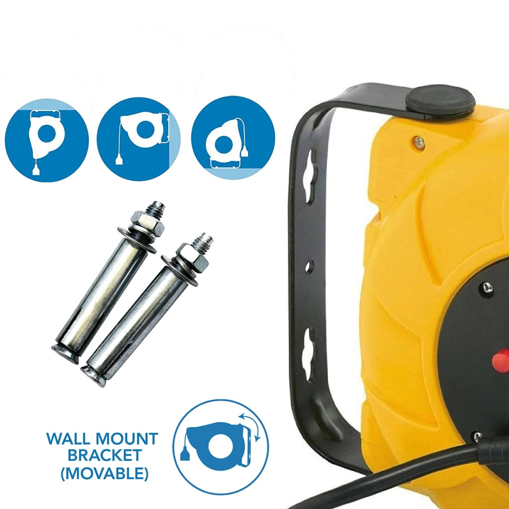 Avvolgicavo Elettrico Automatico Fissaggio a Parete Prolunga 8 m + Cavo 2 m