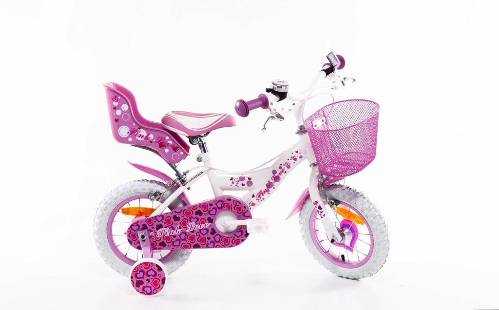 SCH PINK LOVE 12", bicicletta per bambini, adatta a bambini tra i 3 e i 5 anni, per altezza tra 85 e 105 cm, cestino, ca