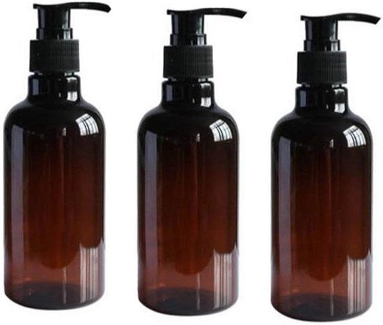 Pompa per flaconi PET ricaricabile 250 ML - Set di 3 pezzi - Ideale per shampoo, gel doccia e cosmetici - Coperchi pompa in plastica nera - Accessori da bagno - Olio per make-up.