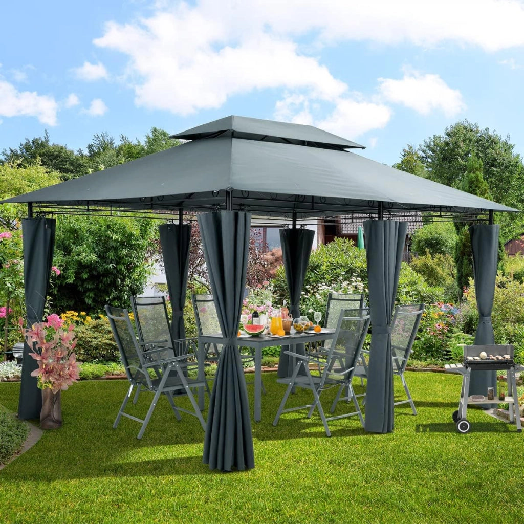 Gazebo Topas Padiglione 3x4m in Metallo Resistente Idrorepellente con Pannelli Laterali Tendone da Giardino Feste