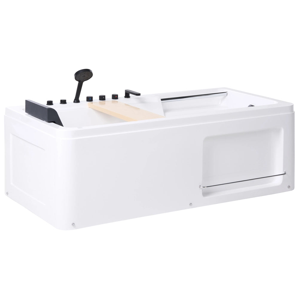 Vasca idromassaggio in acrilico bianco e legno di quercia 1800 x 860 mm con poggiatesta massaggiante e vaschetta da bagno inclusa