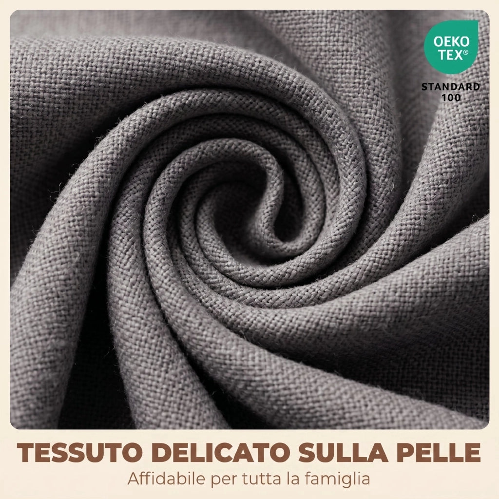 Set di 2 Sedie Pranzo Imbottite con Gambe Legno Hevea. Tessuto Grigio Chiaro