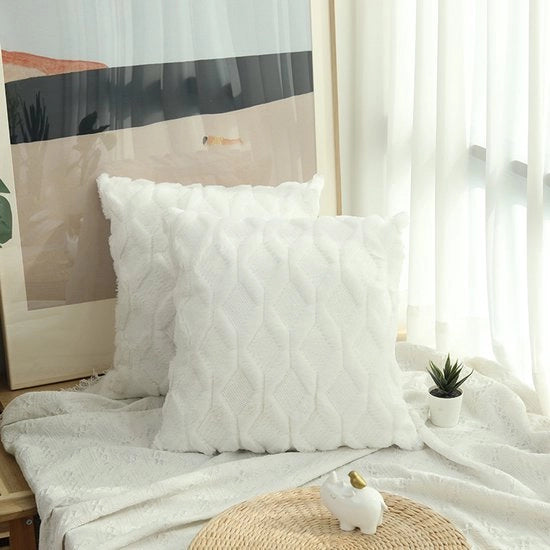 Cuscino in doppio strato di imitazione pelliccia, 50x50 cm; set di coperture cuscino decorativo di morbido piumino, 19 x 19 pollici; adatto per divani e salotti; bianco.