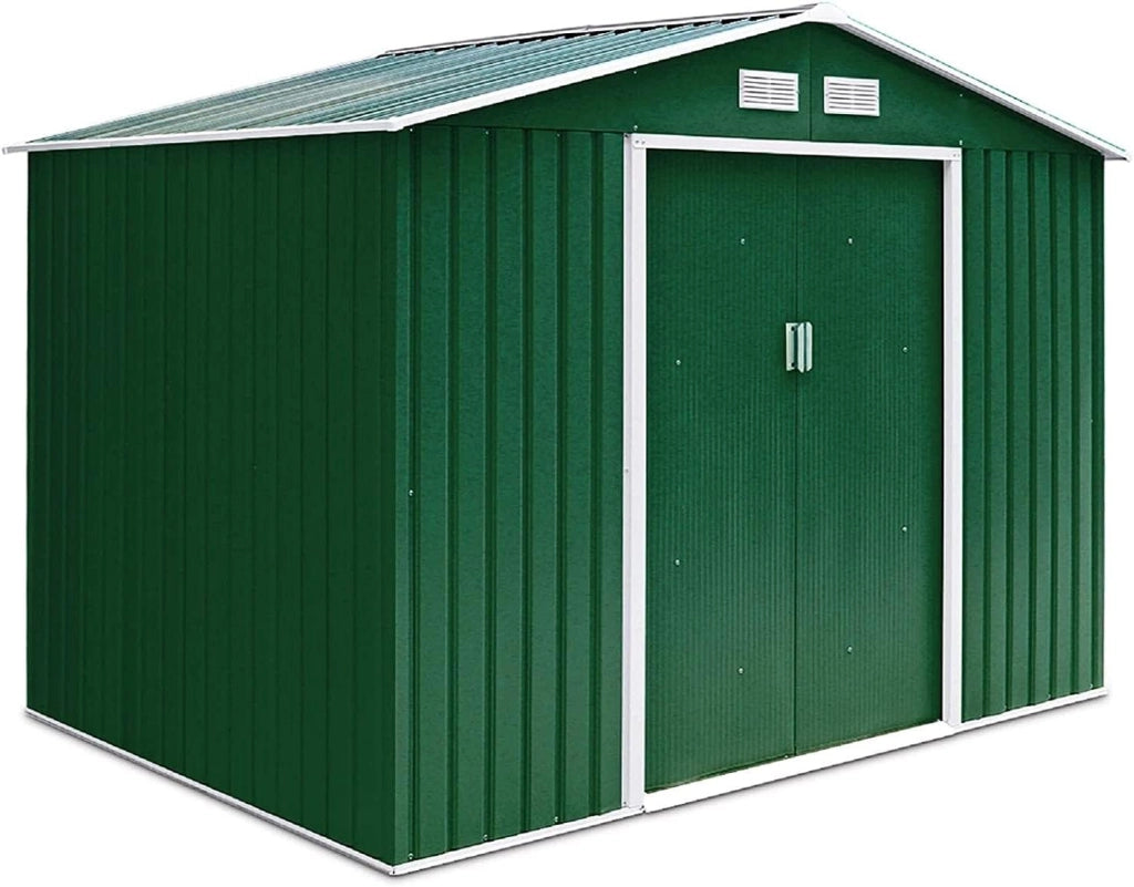 Capanno per Attrezzi, Casetta da Giardino, Capanno in Lamiera, Box da Giardino con Falda, Mobile Capanna, Ripostiglio da Giardino, con 2 Porte Scorrevoli, 2 Finestre, Grigio 213x130x173 cm