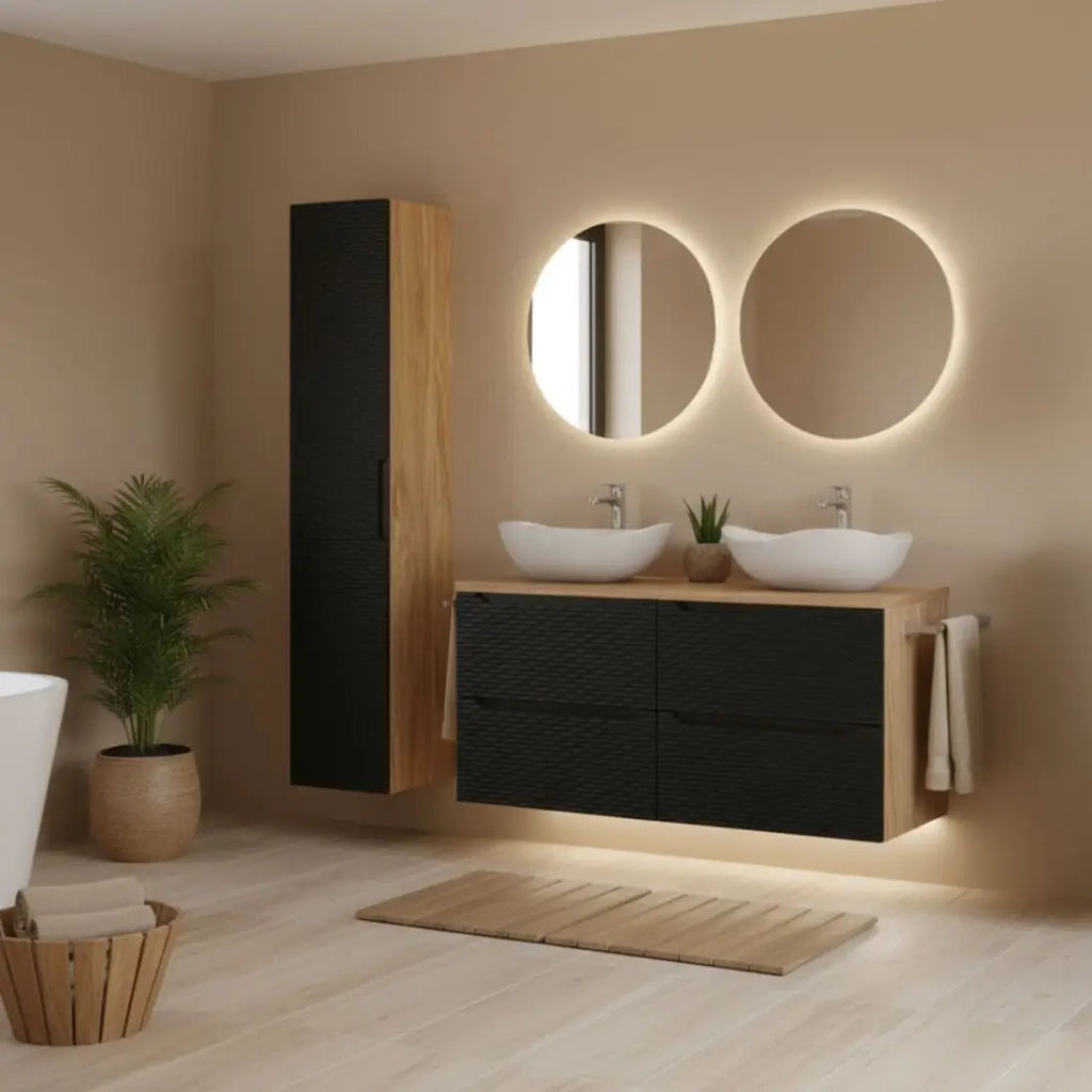 Colonna YOKA - 1 porta - Rovere chiaro e nero - L35 × P33 × H170 cm - Da appendere
