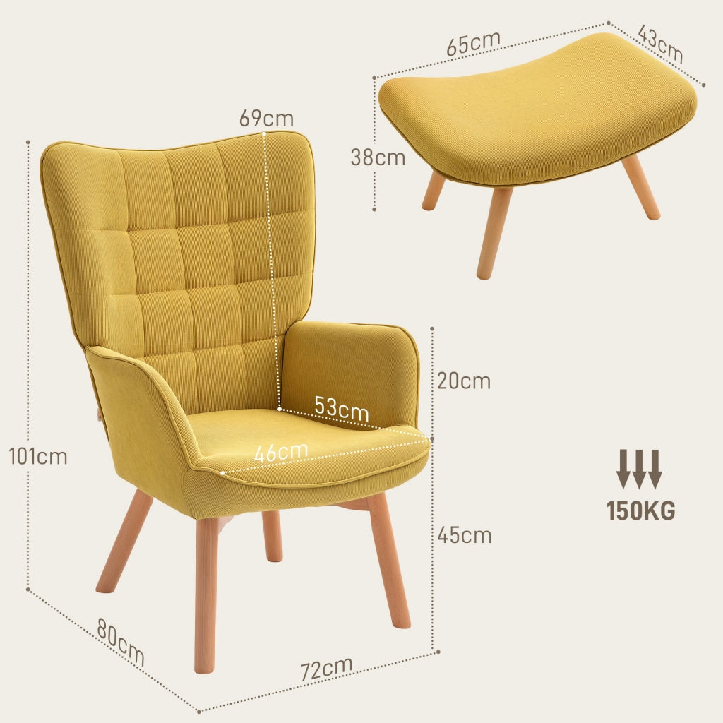 Poltrona Relax con Poggiapiedi in Tessuto e Gambe in Legno ¨C Zephmum ¨C Arancione