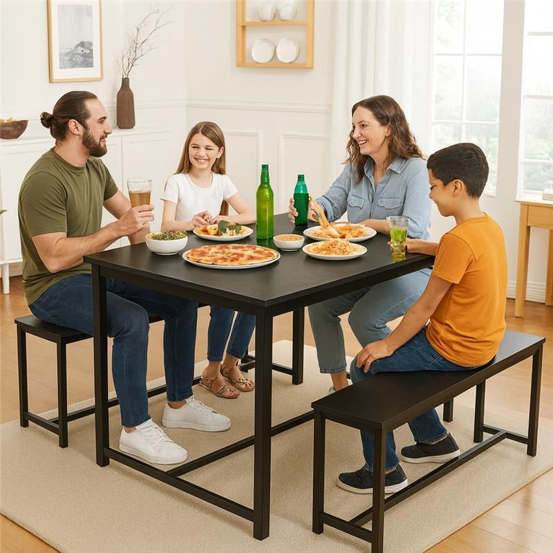 SET TAVOLO CON 2 PANCHE IN LEGNO120X60X74 CM NERO