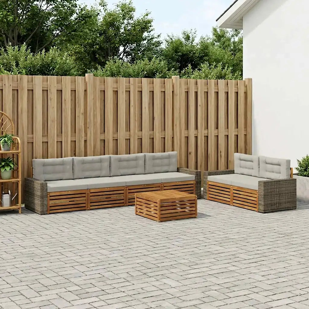Set di divani da esterno 7 pcs Naturale e Grigio Chiaro 3383069