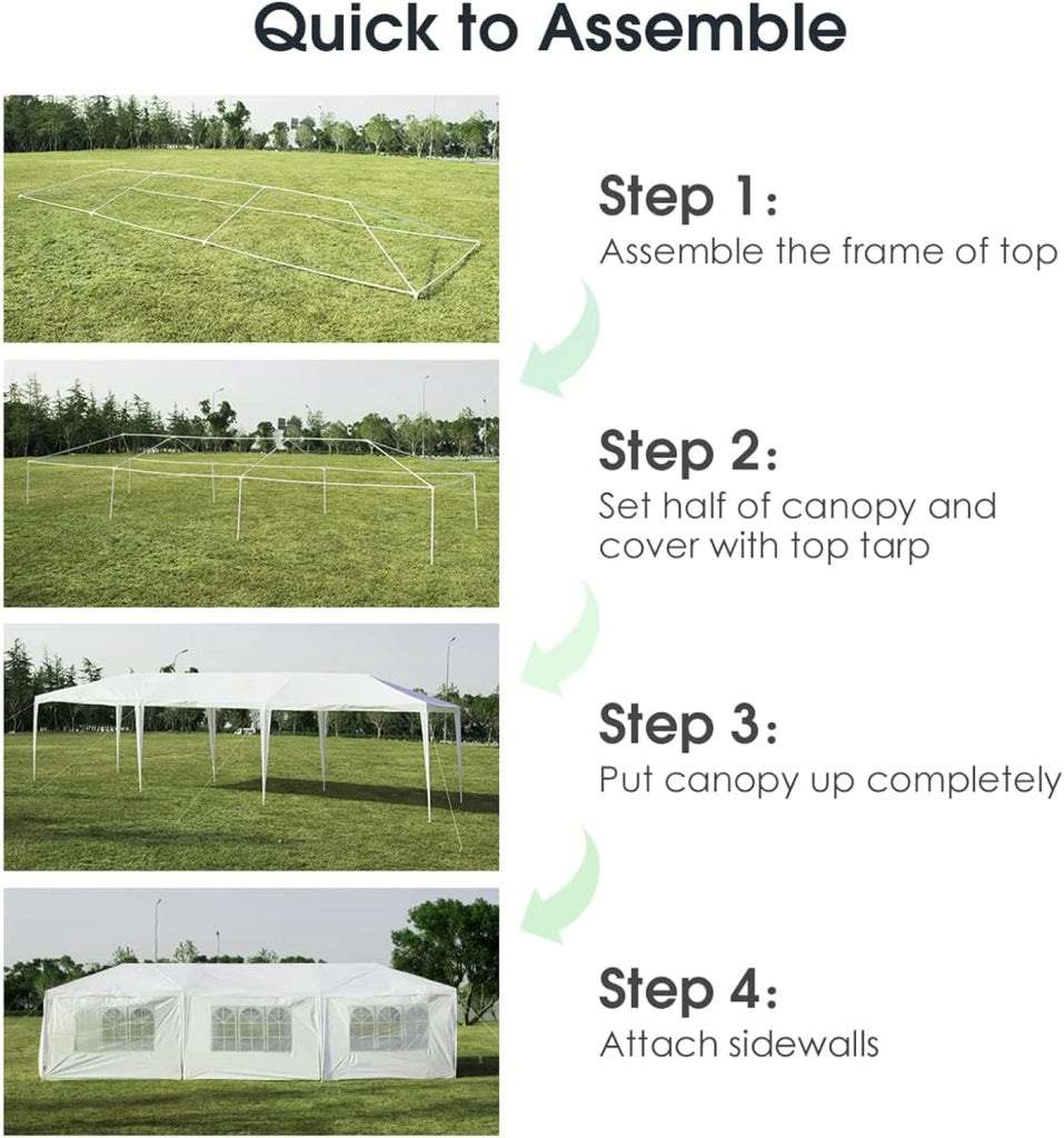 Gazebo da Giardino, 3 x 9 m, con 8 Pareti Laterali, Gazebo Pieghevole in Metallo, Tenda da Birra, con Protezione UV, per Feste, Matrimoni, Bianco