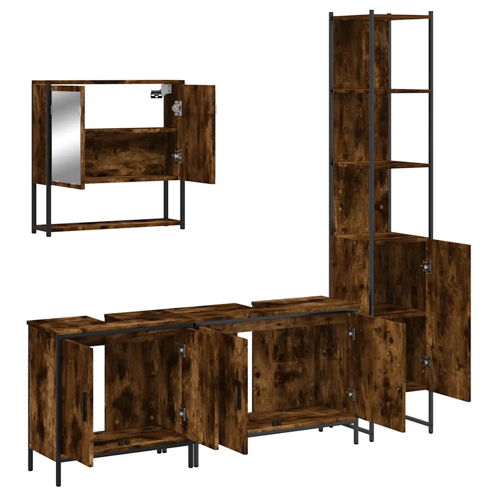 Set Mobili da Bagno 4 pz Rovere Fumo in Legno Multistrato 3214692