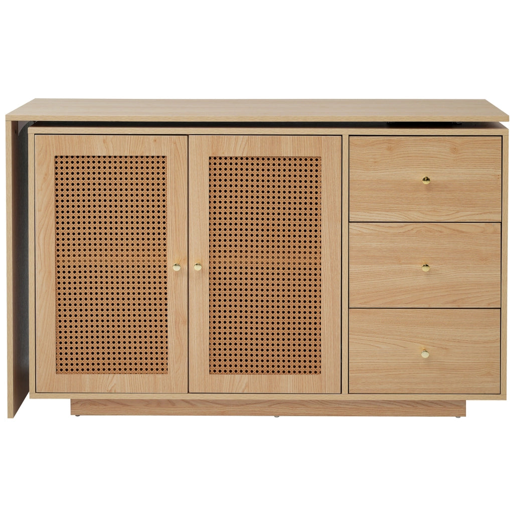 Scrivania 126x40x75 cm con tavoli girevoli a 360°; 3 armadi; MDF; naturale