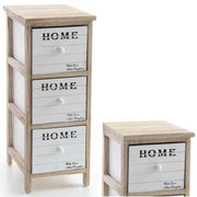 Trade Shop - Cassettiera 3 Cassetti H62 26x32cm Bianca Legno Naturale Moderna Portaoggetti -