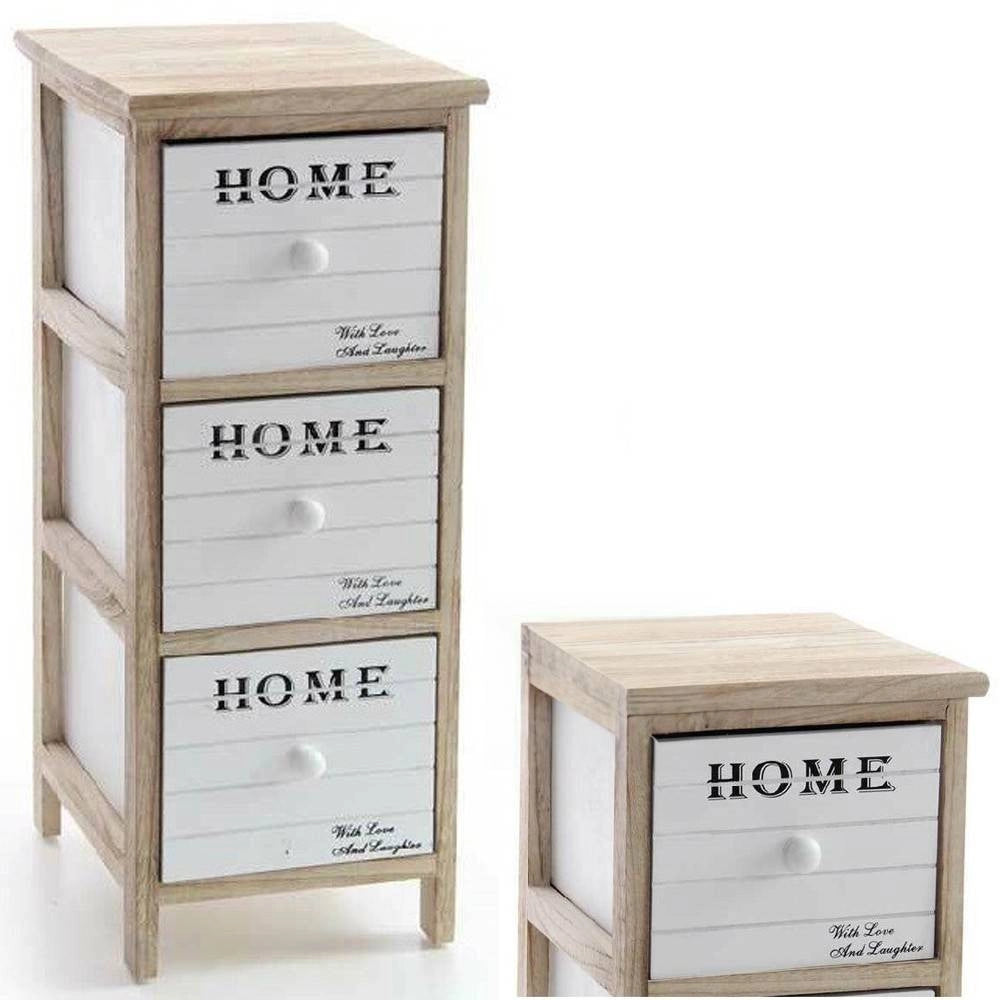 Trade Shop - Cassettiera 3 Cassetti H62 26x32cm Bianca Legno Naturale Moderna Portaoggetti -