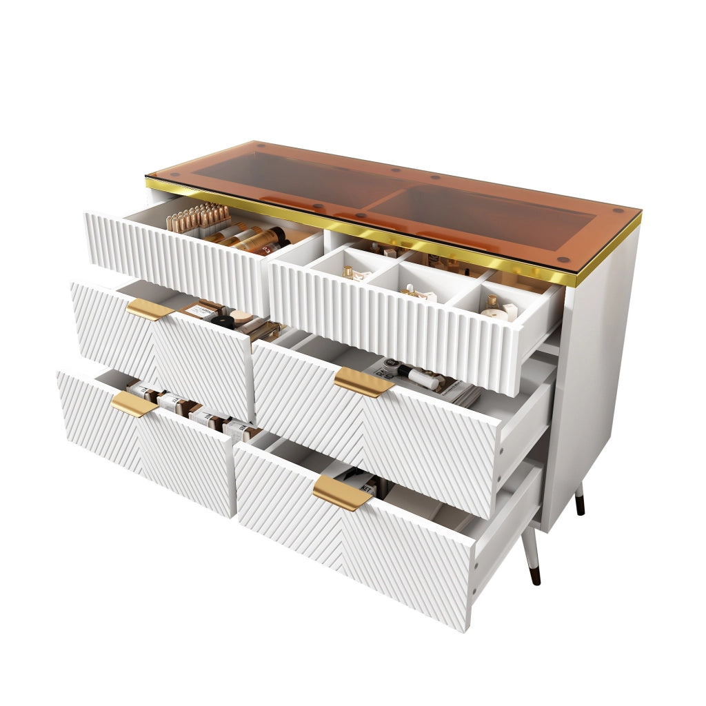 Chest of drawers sideboard with 6 drawers - Zephmum- 120x40x76 cm, white, safety tip-over
