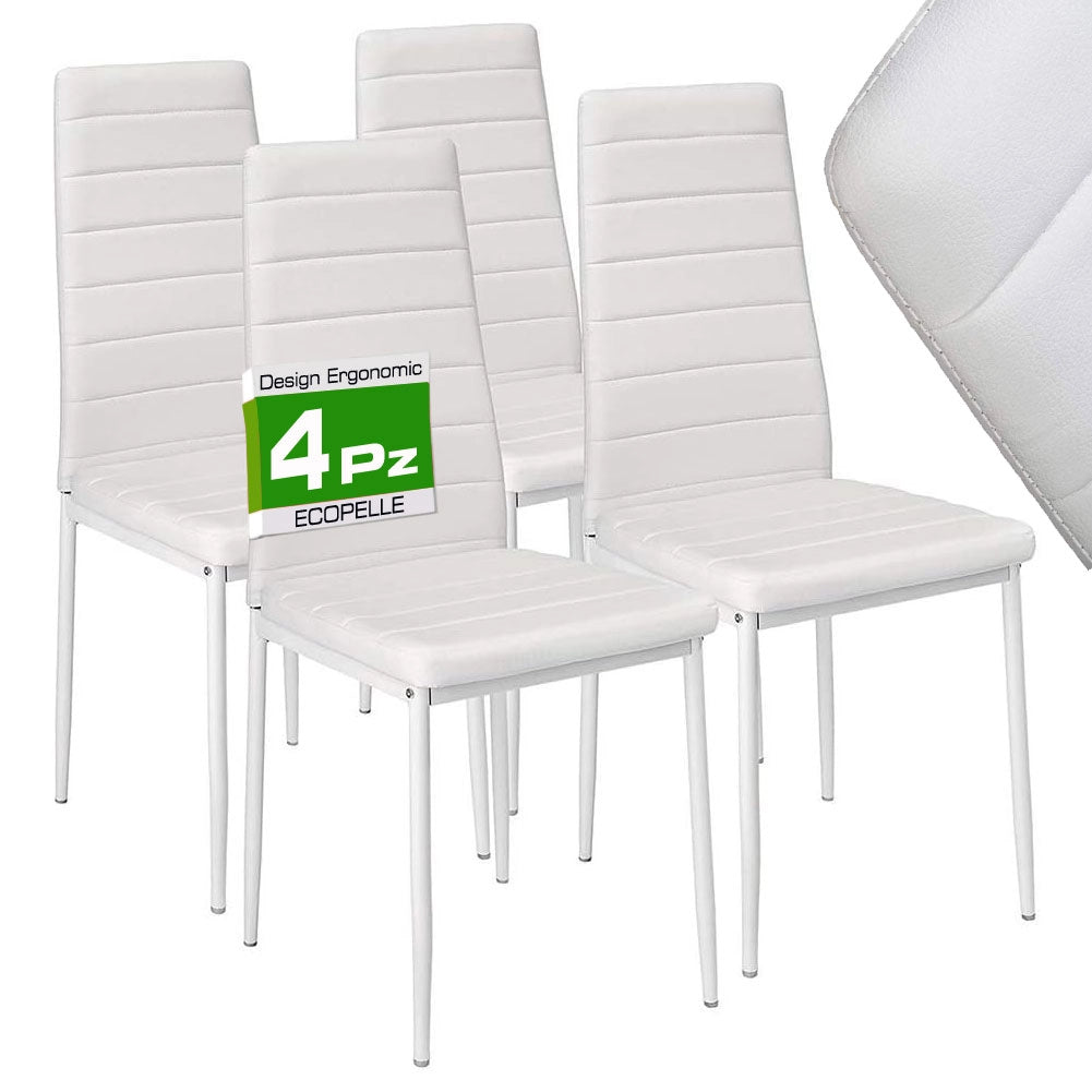 Set 4 Sedie Moderne sala Pranzo Salotto Cucina Seduta Imbottita Ecopelle Bianco