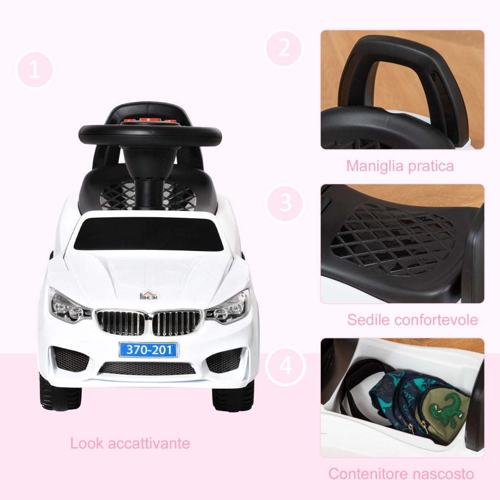 Macchinina per Bambini Cavalcabile con Volante, Fari e Musiche, Et¨¤ 18-36 Mesi, Bianco