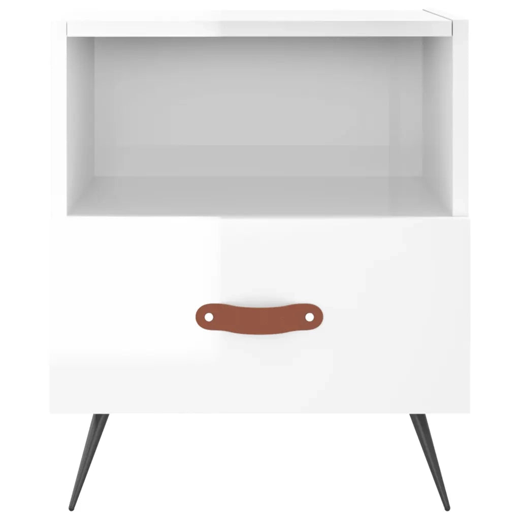Comodini 2 pz-Set di 2 Tavolino da notte Bianco Lucido 40x35x47,5 cm in Legno Multistrato 757334