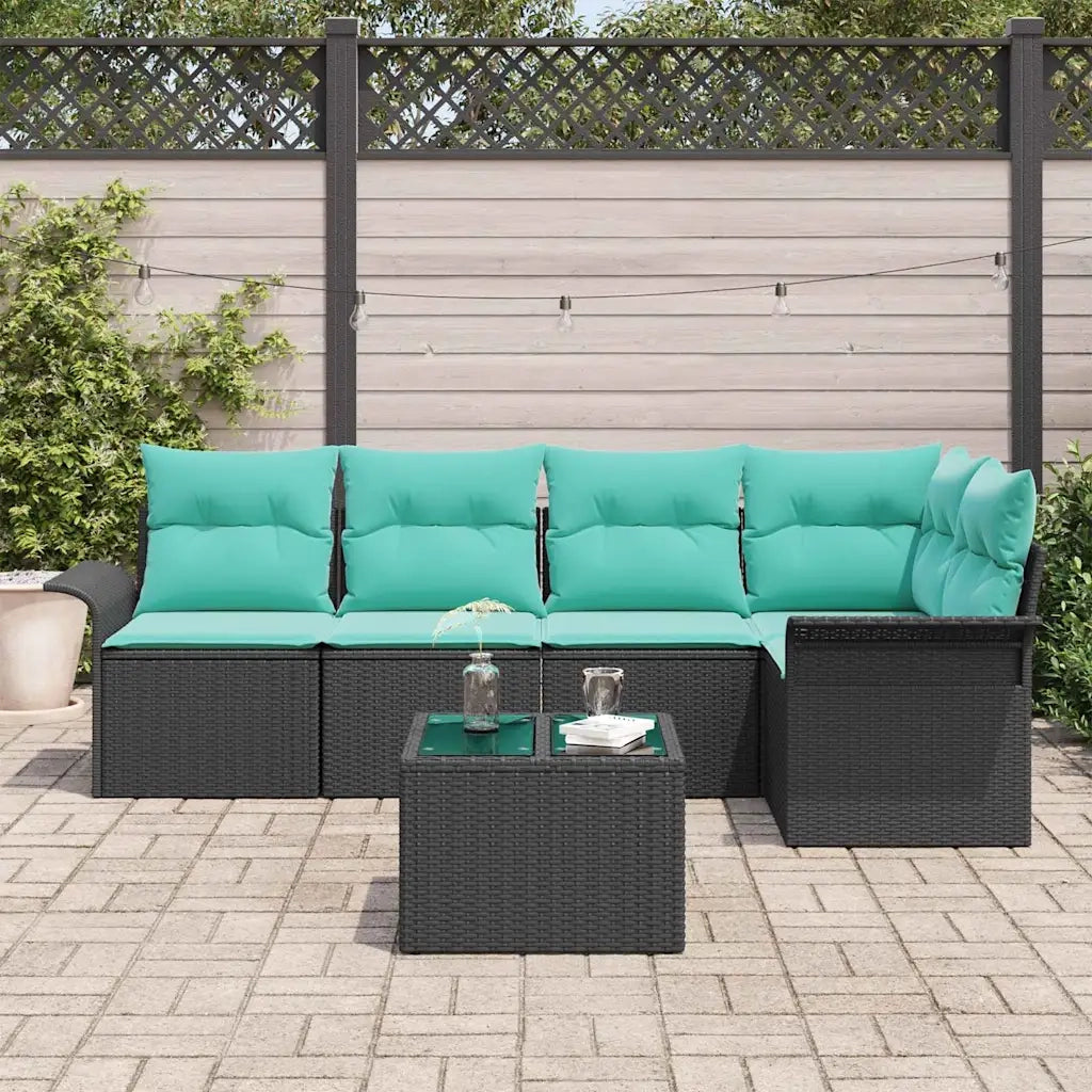 Set Divano da Giardino con archiviazione 6 pcs Nero polyrattan