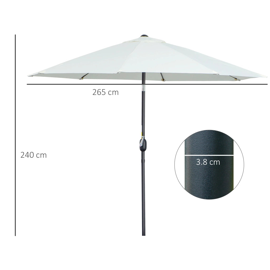 EasyComfort Ombrellone da Giardino Rotondo con Manovella e Inclinabile a 3 Livelli, Ø265x240 cm, Crema