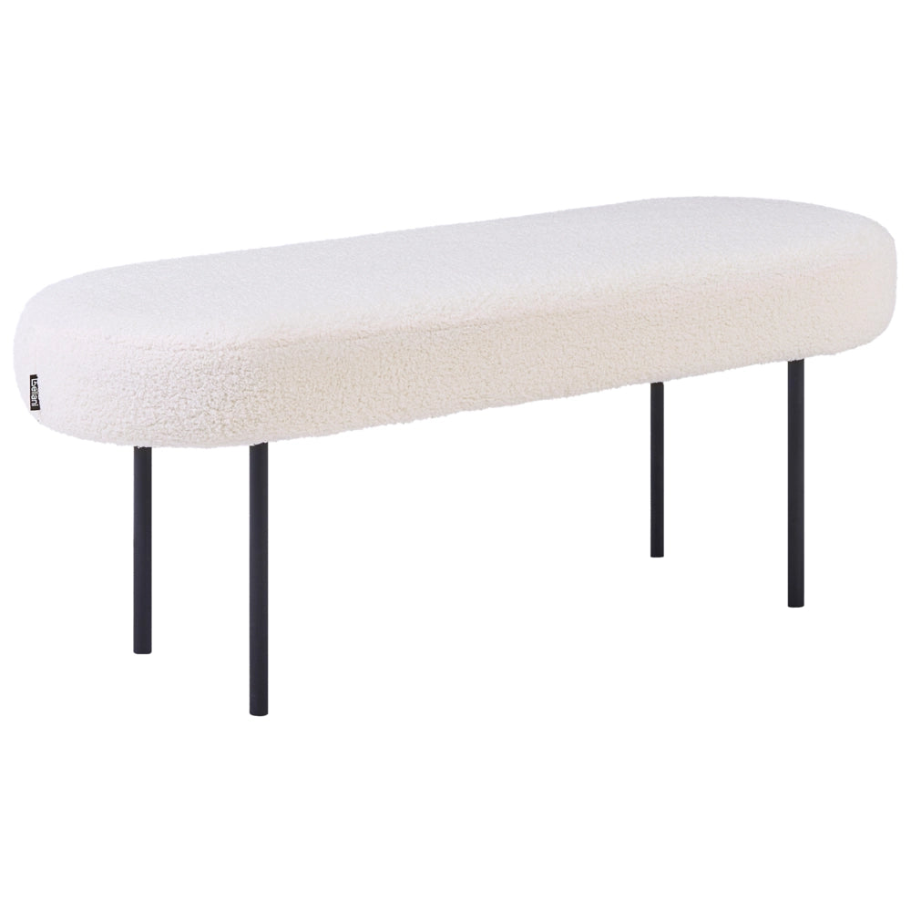 Panca Boucle con gambe in metallo, seduta ovale imbottita, stile cottage retrò, bianco sporco