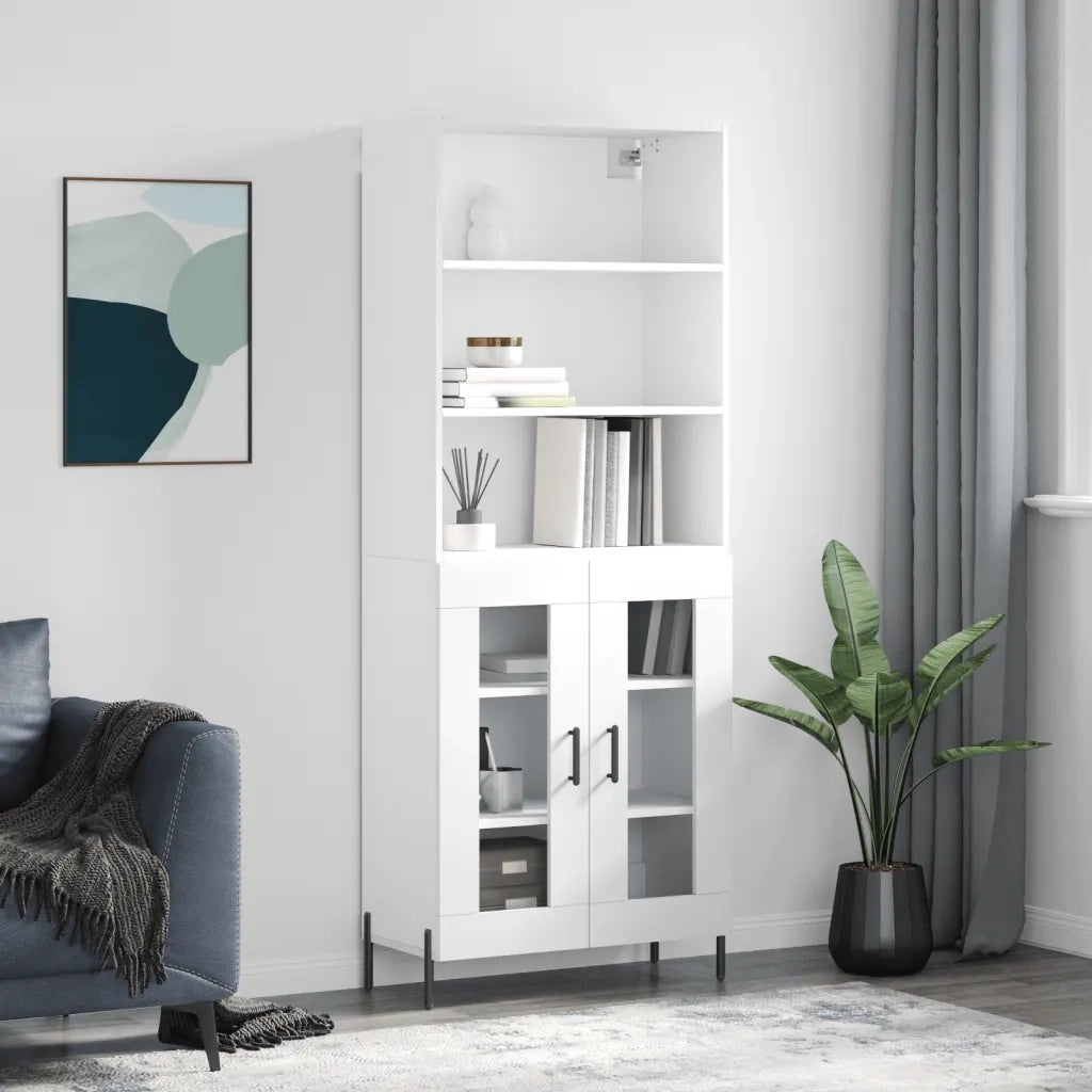 Credenza-Buffet-Armadio da cucina Bianca 69,5x34x180 cm in Legno Multistrato 175126