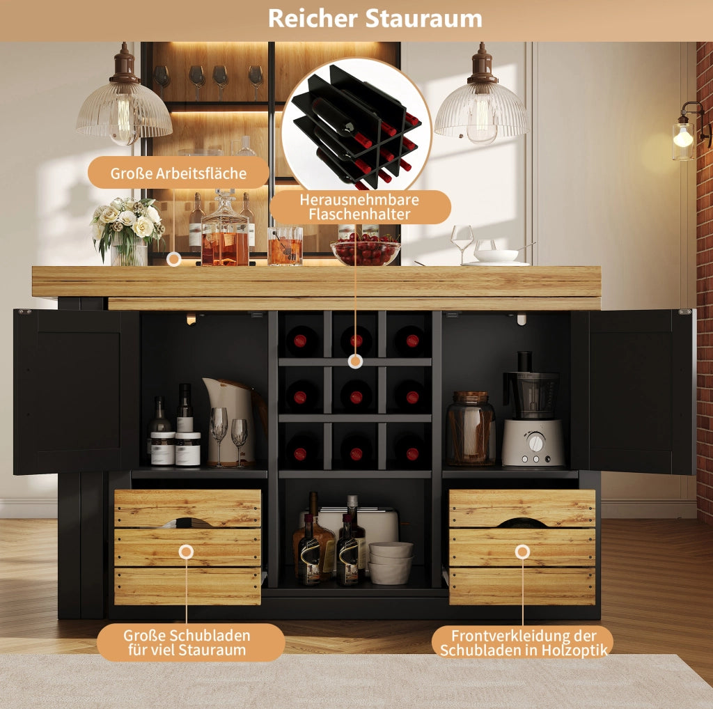 Tavolo da pranzo estensibile con sideboard girevole nero