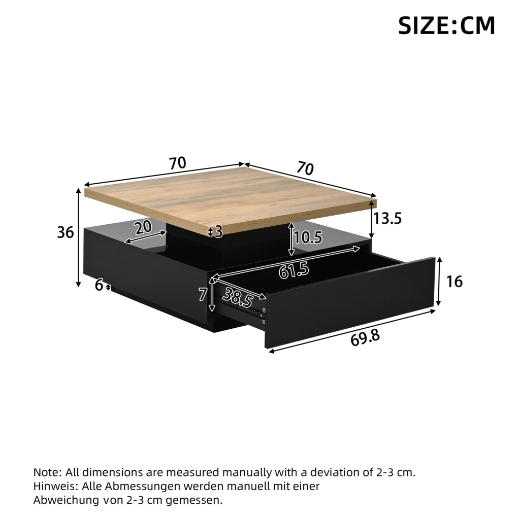 Tavolino da caffè girevole 360° 70x70 cm noce e nero