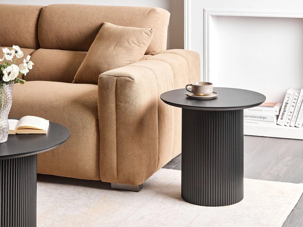 Tavolino Nero Piano in MDF Base in metallo ø 50 cm Design moderno Soggiorno