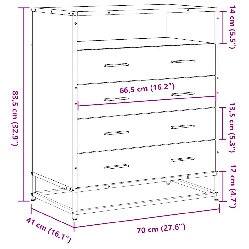 vidaXL Cassettiera Nera 70x41x83,5 cm in Legno Multistrato