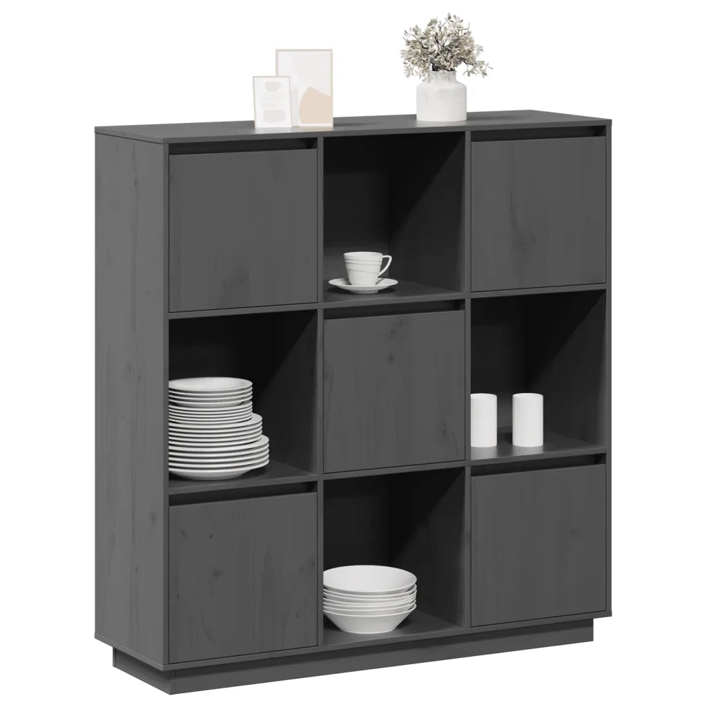 Credenza Grigia 110,5x35x117 cm in Legno Massello di Pino 814371
