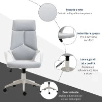 Sedia da Ufficio con Funzione Dondolo, Poltrona Presidenziale in Tessuto Altezza Regolabile e Seduta Girevole, 63x63x117-127 cm, Grigio