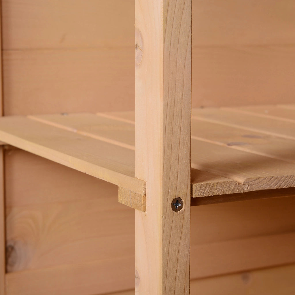 Armadio da giardino compatto con due ripiani e chiusura in legno resistente al clima naturale 75 × 56 × 115 cm